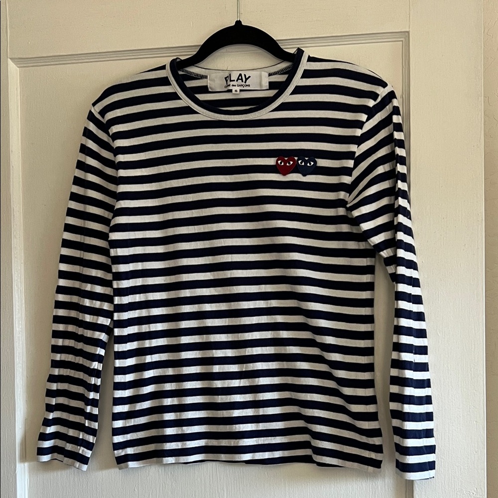 Comme des Garcons Play Striped Long Sleeve Tee - Blue and White